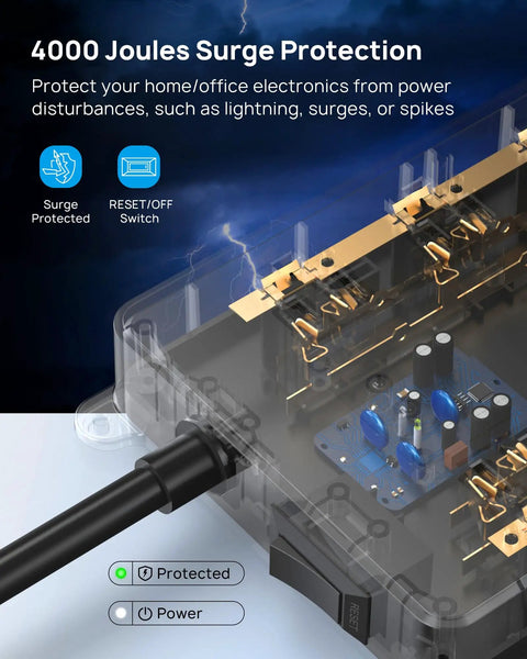 Internal components of Beefed-Up Heavy Duty Surge Protector Power Strip with 4000 Joules and a 5ft Cord showcased
