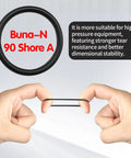 Stretching a 195 Piece ORS ORFS Hydraulic O Ring Kit With Buna 90 Nitrile O Rings 8 Sizes For Flat Face Fittings And Hydraulic Hoses Durable Sealing Kit For Replacements And Maintenance Pro Grade in hands, highlighting flexibility and strength.