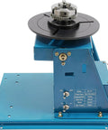 Smooth Gypsyfy Electric Rotary Welding Positioner Turntable 0-90 Degree Tilt 10RPM Motor, blue cast iron base with black rotary plate.