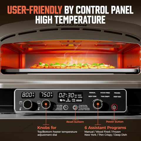 14-Inch Indoor Pizza Oven With 850°F High Heat, Electric Countertop Pizza Oven For Restaurant-Style Pies In Minutes, Includes Pizza Stone And Peel, Precise PID Temperature Control From 220 To 850°F with Control Panel