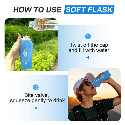 Soft TPU Water Bottle 480ml BPA Free Collapsible Leak Proof Hydration Flask For Running Vests Marathon Hiking And Cycling in use