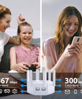 Massive WiFi Coverage Extender Boost With Dual Band Five GHz And Two Point Four GHz Repeater Delivers 1200 Mbps Supports Up To Sixty Devices Perfect For Home Apartment Basement Office House Gloss White Finish showing 867 Mbps and 300 Mbps speeds