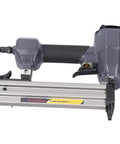 Heavy Duty Pneumatic Brad Nailer Built For Low Air Draw And Zero Jamming Issues For Breakneck Nailing Speed On Woodworking And Home Reno Projects You Will Love, showing the sleek design and attachment.