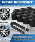 19mm Black Lug Nut Covers Set With Removal Tool 20 Pieces Hex Nut Caps for Wheel Bolts before and after use on car tires