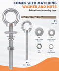 Workhorse Stainless Steel Eye Bolts 3/8-16 Threaded 4 Inch Shank, 5.6 Inch Total Length, 1 Inch Ring Eye, 200 Lbs WLL, 4 Pack Includes Bonus Drill Bit
