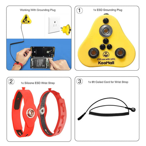 2 In 1 ESD Wrist Strap With Grounding Plug For Easy Grounding From Outlet Socket Static Control Anti Static Silicone Bracelet