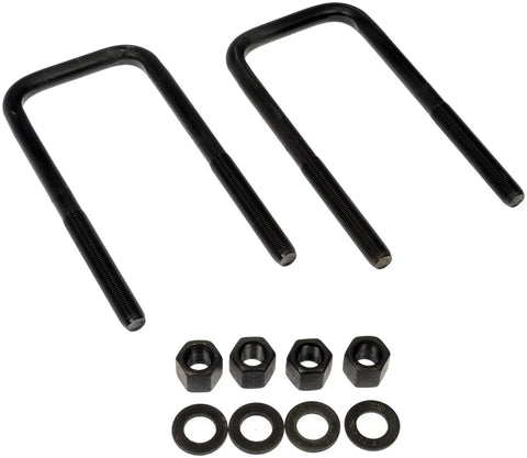 Beefed Up Rear Leaf Spring Axle U Bolt Kit For Nissan Titan XD 2016 2017 2018 Heavy Duty OE Replacement Rear Suspension U Bolts Easy Install Durable Quality For Tough Truck Jobs; U-bolts and hardware on white background