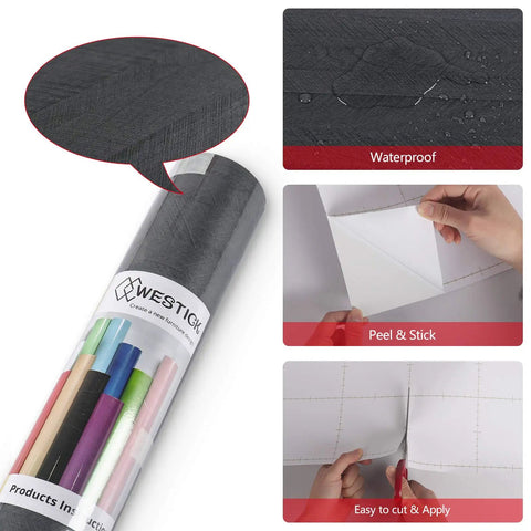 Waterproof Wood Grain Peel And Stick Countertop Cover Self Adhesive Black Vinyl Wrap 15.8 x 78 Inches, peel and stick application