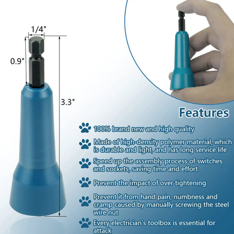 Wire Twisting Spinner Pro For Fast Wire Connectors Spin Twist Socket Tool With 1 Quarter Inch Chuck Drill Friendly Universal Wire Connector Driver To Speed Up Installations DIY Friendly Blue