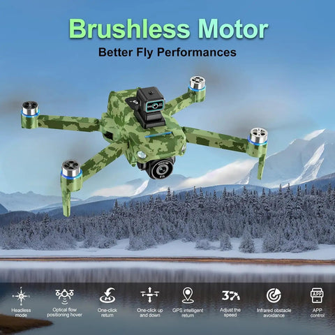 4K GPS Drone With Camera For Adults Obstacle Avoidance 5G FPV Transmission Brushless Motor in army green in flight