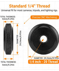 Side and front view of Five Pack Thumb Nuts 1/4-20 Female Screws With Knurled Wheel Lock Nuts for camera gear