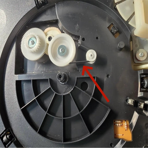 CD Player Belt Replacement Kit For Sony 5 Disc CDP CE245 CE275 CE345 CE375 CE545 CE575 CDP C741 MCE CX80K With Tweezers Durable Japanese Rubber Belts For Smooth Playback And Easy DIY Repairs, shown on CD gear assembly