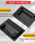 Recessed Door Pull Handles Set Of 2 In Black Zinc Alloy Folding Flush Lift Ring Design with easy installation guide.