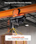 Heavy Duty Electric Hoist Trolley Workhorse 1 Ton Capacity lifting wooden crate inside warehouse
