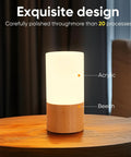 Cozy Beech Wood Table Lamp With Dimmable LED Light, acrylic top, on table in stylish room setting