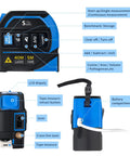 4 In 1 Laser Tape Measure With Laser Level Crosshairs, Pro Grade 130 Feet 40 Meters Distance And 16 Feet 5 Meters AutoLock Tape, Backlit LCD Display In Feet Inches Meters Millimeters, IP54 Aluminum Body For DIY Construction And Interior Design, front and side view