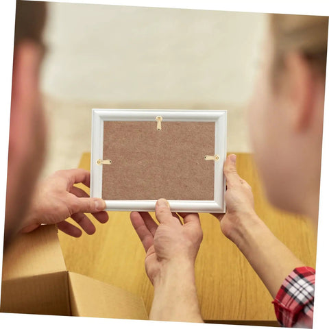 Heavy Duty Iron Picture Frame Backing Clips Featuring Quick Turn Button Fasteners And All Included Mounting Screws for securing photo frames.