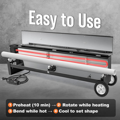 Heavy Duty Electric PVC Pipe Heater Bender For 1/2 To 4 Inch Conduit With Smart Temperature Detector and Reflective Interior in use.