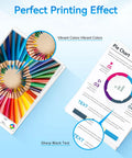 Printed documents showcasing vivid colors and sharp text using 64XL Ink Cartridges Black And Color Combo Pack For 64 High Yield Replacement.