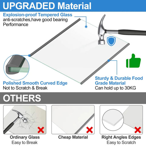 Upgraded Refrigerator Glass Shelf Replacement For WRS312 WRS315 WRS321 WRS325 Series Tempered Glass Upper Fresh Food Shelf 16-3/8 Inches X 17-3/8 Inches W11188040 W11135529 AP6286990 Fits Upper Shelf Only