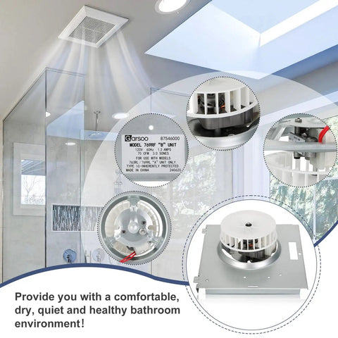 Replacement B Unit Motor Assembly for Broan NuTone 679RL And 769RF Vent Fans shown with product details and installation image