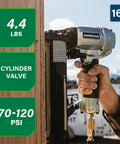 Half Inch Crown Stapler For Insulation Sheathing And Subfloor Install 16 Gauge Nailer shown in use by person
