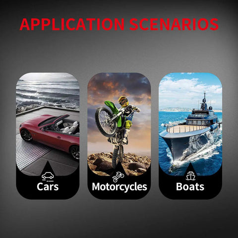 APPLICATION SCENARIOS with cars, motorcycles, and boats for Safety Cover Toggle Switch Guard On Off Red Heavy Duty Rocker Switch 20A 12V DC 15A 250VAC 20A 125VAC 2 Pin SPST For Car Truck Automotive Beefed Up Build Water Resistant Quick Connect Wiring Ideal For Marine Automotive And Off Road Projects.