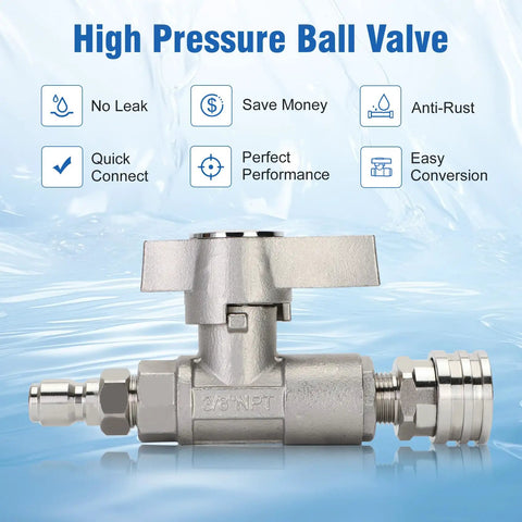 Beefy Three Eighths Inch Ball Valve For Pressure Washer Hose DN10 Fit High Pressure Up To Five Thousand PSI With Three Eighths Inch Female BSP Threads Built For Power Washers And Ready To Install Right Out Of The Box