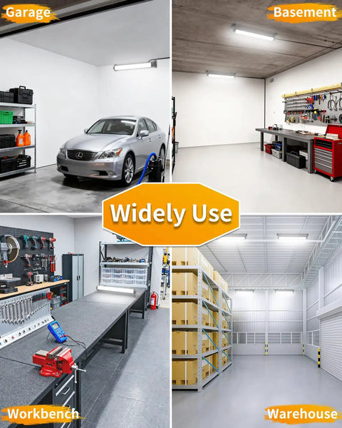 40W LED Shop Lights With 6 Foot Cord And Easy Switch 5400 Lumens Daylight 6000K Crankin Bright Plug In Garage Light For Garage Workbench And Warehouse Energy Saving Up To 80 Percent Wide 120 Degree Beam 2 Pack installed in various settings