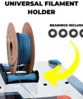 Universal filament holder with spool and bearings included, shown on a clear surface. Enclosure Kit With LED Light For 3D Printers Made To Fit Bambu Lab A1 Mini Prusa MK4 Mini And Ikea Lack Table Includes Twenty Plus Accessory Prints Plug And Play Setup Printed Parts Not Included.