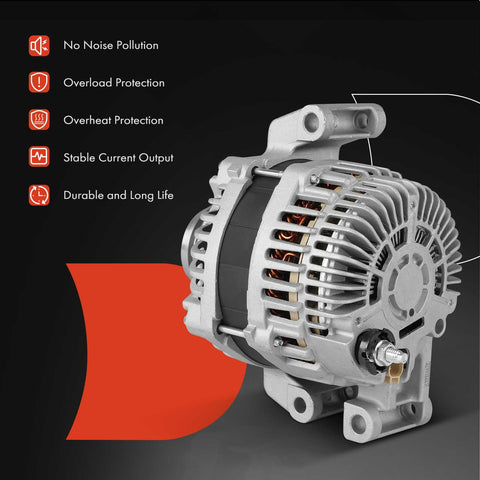 Side view of Beefed Up 160 Amp 12V Alternator Replacement For Jeep Cherokee 2014 To 2019 Compass Renegade Fiat 500X Chrysler 200 Ram
