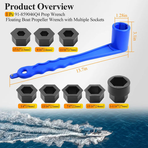 Universal Boat Prop Wrench Kit With Multiple Sockets For Outboards And Stern Drives Floating Propeller Tool For Nine Common Nut Sizes Fits One And One Sixteenth Inch Nuts Lightweight Blue Prop Nut Wrench Set