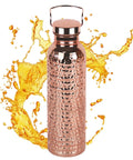 Copper Water Bottle 800ml Insulated Travel Cup With Anti Slip Grip, textured design with orange splash background.