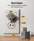 Top Tier Four Pack ETL Certified 2 Prong To 3 Prong Outlet Adapter Gray Heavy Duty size and specs on standard duplex outlet.