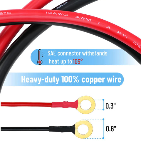 Rig Ready Sae Battery Connector 3.3 Ft Harness With Inline Fuses And Polarity Reverse Adapter 10 Awg Copper Wire, details of connectors and wires