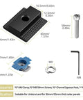 Diagram of the 10 Pack Solar Panel Mid Clamps For Unistrut Aluminum Mounting Brackets 30mm And 35mm Fits Metal Tin Flat Sheet Roofs Black Easy Install DIY Friendly For Quick Solar Array Setup showing dimensions and included hardware.