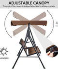 Three Seat Outdoor Porch Swing With Adjustable Canopy, Armrests And Included Stand, showing canopy adjustment mechanism.