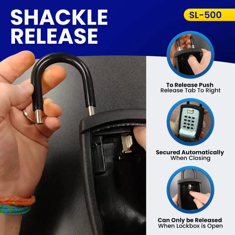 Super Handy Outdoor Key Lock Box With Digital Push Button Keypad For Outside Use Portable Shackle Safe Box being opened