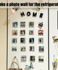 DIY Photo Fridge Magnet Supplies Kit, Square Magnetic Maker Set display on refrigerator with home decor theme