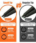 Comparison of 3/64th inch small tip and 5/64th inch regular tip for the 7 Inch Snap Ring Pliers Set With 3 64th Inch Tip Internal And External Circlip Pliers Kit Straight And Bent Jaw For Ring Remover And Retaining Clip Installation Pro Grade Rugged Steel.