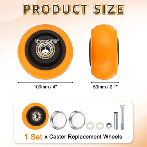 Heavy Duty 4 Inch Industrial Caster Wheel Replacement Kit With Mounting Hardware showing 4 inch wheel size and details.