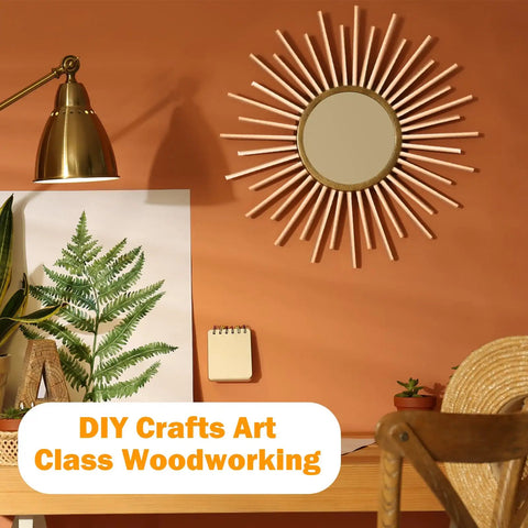Premium Unfinished Wooden Dowel Rods Top Notch For Knocking Out Weekend Diy Crafts And Home Decor Upgrades Along With Party Displays Featuring Smooth Quarter Inch By Six In Sticks used in a decorative sun mirror design.