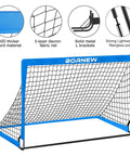 Two Pop Up Kids Soccer Goals For Backyard Practice Set with 450D oxford and dacron net, showing frame and materials