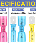 Dope Blue Heat Shrink Spade Connectors Kit 200PCS AWG 16 14 male and female quick disconnects specification chart