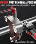 Xoiasth 1100W Metal Tube Belt Sander Steel Pipe Polisher close-up showing 360° polishing mechanism on cylindrical pipe.