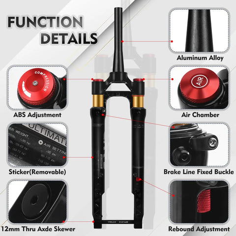 Gravel Front Fork With Air Suspension Built For Rough Gravel Trails, 40mm Travel, 700C Compatible, with function details