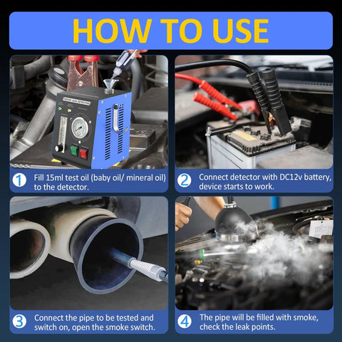 Leak Detection Smoke Machine With Built In Air Pump And Flow Meter 19 PSI Dual EVAP Mode Pro Grade Diagnostic Tester Kit For All Vehicles Pipe Systems ATVs Boats And Motorcycles in engine leak test steps
