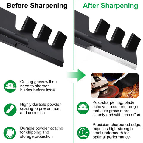 Comparison of 46 Inch Mower Blades For Cub Cadet Enduro XT1 XT2 Zero Turn Lawn Tractor Mulching Replacement before and after sharpening.