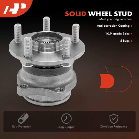Two Pack Rear Wheel Bearing And Hub Assembly 5 Lug Fit For Subaru Outback Forester Impreza Legacy Crosstrek WRX 86 GR86 FRS Toyota 86 And Other Toyota Scion Models, showing close-up of 5-lug hub with anti-corrosion coating and bolts