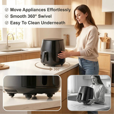 Peel And Stick Caster Wheels For Couches And Coffee Makers 360 Smooth Swivel Silent Rollers In Black on air fryer, easy to move.